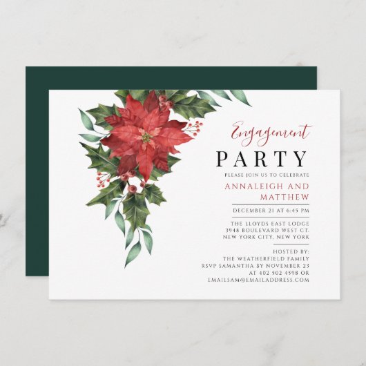 Floral Holiday Engagement Party Mistletoe Berries Einladung (Vorne/Hinten)