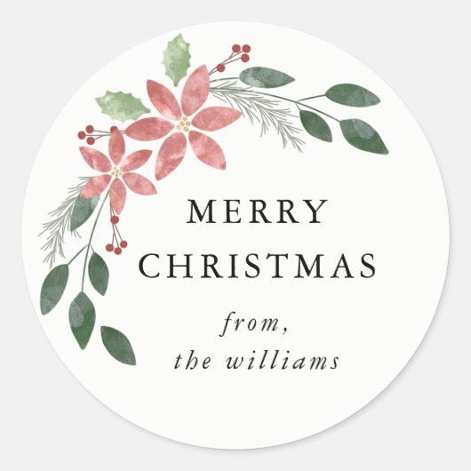 Floral Holiday Round Sticker (Vorderseite)