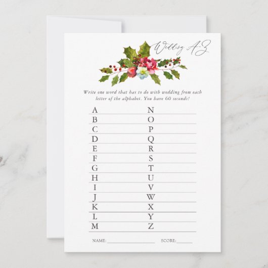 Floral Holly Christmas Brautparty Game Einladung (Vorderseite)