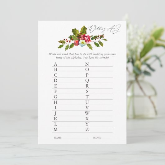 Floral Holly Christmas Brautparty Game Einladung (Stehend Vorderseite)