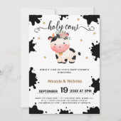 Floral Holy Cow Baby Girl Shower Boho Einladung (Vorderseite)