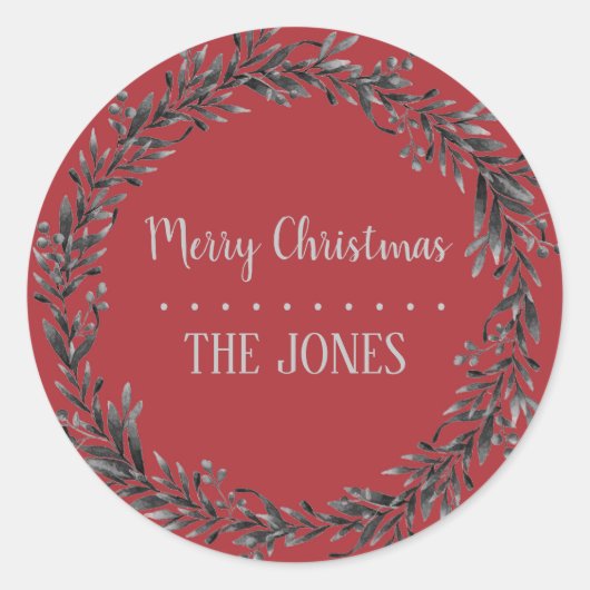 Floral Holy Kreath | Personalisierte Weihnachten Runder Aufkleber (Vorderseite)