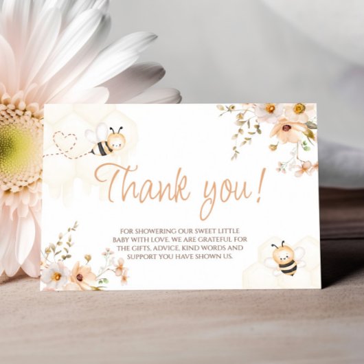Floral Honey Bee Baby Dusche Danke Karte