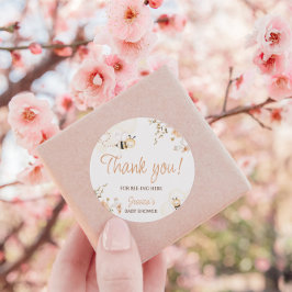 Floral Honey Bee Baby Dusche Danke Runder Aufkleber