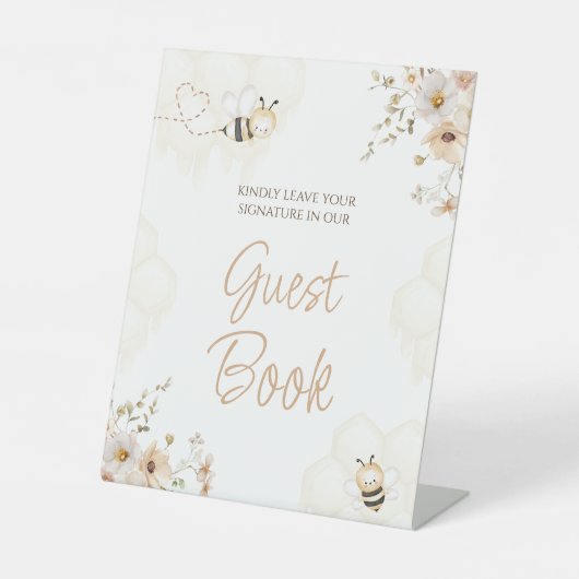 Floral Honey Bee Baby Shooting Guest Book Sign Sockelschild (Vorderseite)