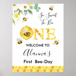 Floral Honey Bee First Bee Day Geburtstag Willkomm Poster