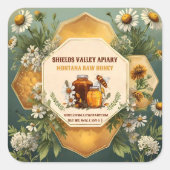 Floral Honey Jar Custom Label Quadratischer Aufkleber (Vorderseite)