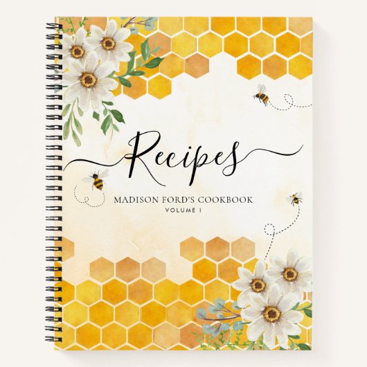 Floral Honeycomb BumbleBee Gelbe Rezept Notizblock (Vorderseite)