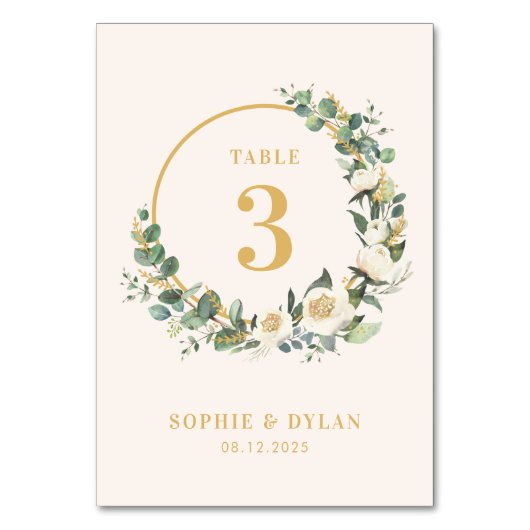 Floral Hoop EDITABLE FARBEN Hochzeitsstimmung Tisc Tischnummer (Vorderseite)