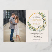 Floral Hoop FOIL Foto Hochzeit Einladung (Vorderseite)