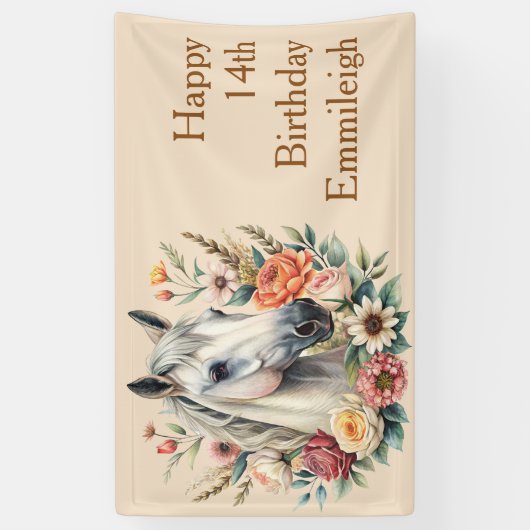 Floral Horse Teen Girl Birthday Banner (Vertikal)