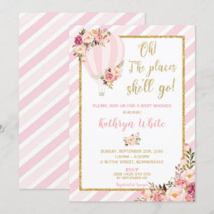 Floral Hot Air Ballon Baby Dusche Einladung Girl