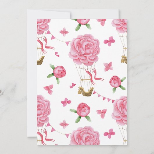 Floral Hot Air Ballon Baby Shooting Peony | Einladung (Rückseite)