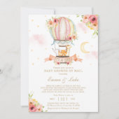 Floral Hot Air Ballon Babydusche von Mail Animals Einladung (Vorderseite)