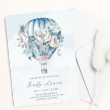 Floral Hot Air Ballon Blue Boy Baby Dusche