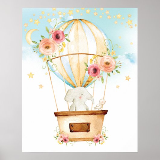 Floral Hot Air Ballon Elefantenabenteuer erwartet Poster (Vorne)