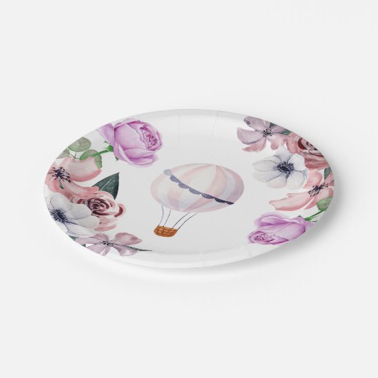 Floral Hot Air Ballon Reisen Brautparty Pappteller (Schrägansicht)