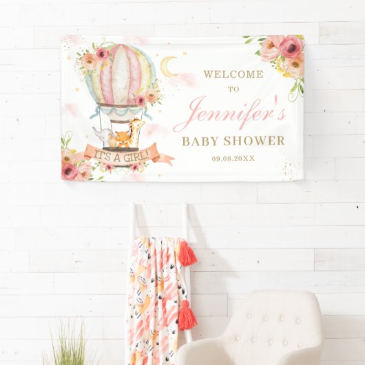 Floral Hot Air Ballon Tier Babydusche Hintergrund Banner (Insitu)