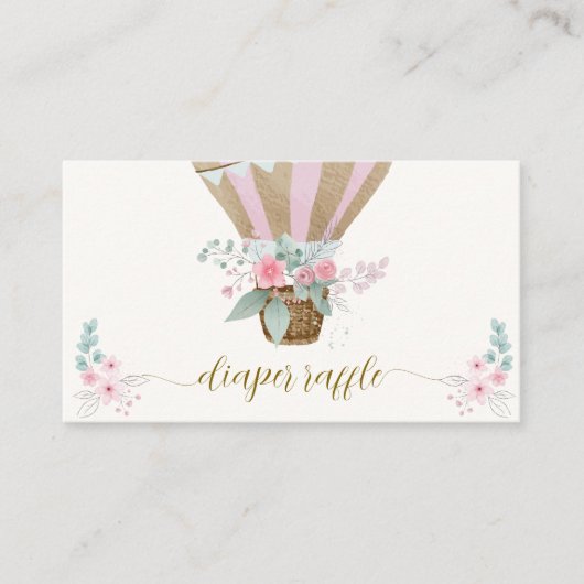 Floral Hot Air Ballon Windeln Raffle Babydusche Begleitkarte (Vorderseite)