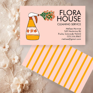 Floral House Reinigungsservice Spray Flasche Retro Visitenkarte