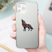  Floral Howling Wolf - Dark Blue Ornamental Folk A Aufkleber (Telefon)