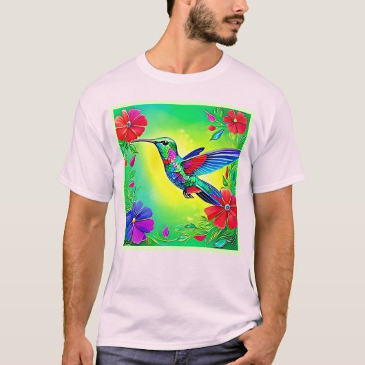 Floral Hummingbird Design T-Shirt (Vorderseite)