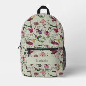 Floral Hummingbird Sage Green Nature Bedruckter Rucksack (Vorderseite)