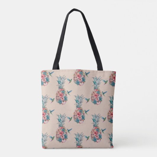 Floral Hummingbird Tropische Ananas Creme Tasche (Rückseite)