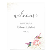 Floral Hummingbirds Gold Aquarellfarbe Willkommens