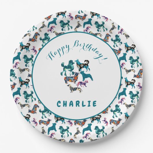 Floral Hunde Pappteller (Vorderseite)