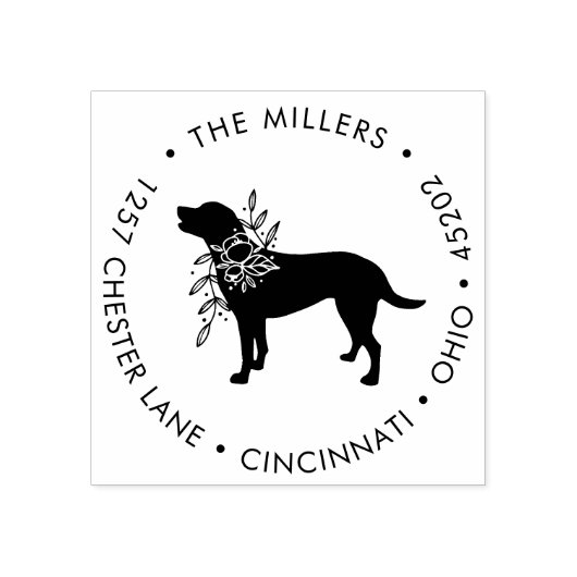 Floral Hunde Silhouette Runde Rücksendeadresse Bri Gummistempel (Prägung)