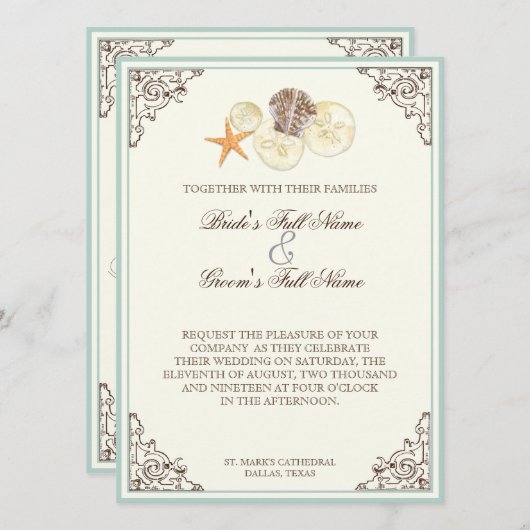 Floral Hydrangea Blume Seashell Wirbel Beach Einladung (Vorne/Hinten)