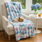 Floral Hydrangea Fleece Blanket Blue & Pink