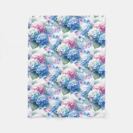 Floral Hydrangea Fleece Blanket Blue & Pink  (Vorderseite)