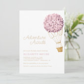 Floral Hydrangea Heißluftballon Babydusche | Einladung (Stehend Vorderseite)