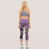 Floral Hydrangea Lila Botanischer Chic Capri Leggings (Vorderseite)