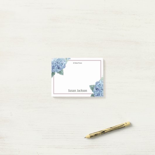 Floral Hydrangea Personalisiert rosa und blau Post-it Klebezettel (Auf Schreibtisch)
