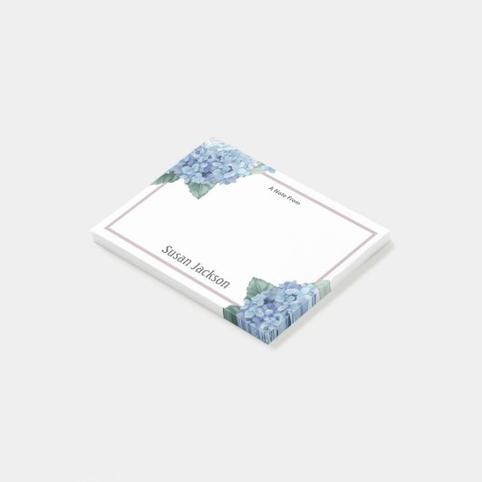 Floral Hydrangea Personalisiert rosa und blau  Post-it Klebezettel (angewinkelt)