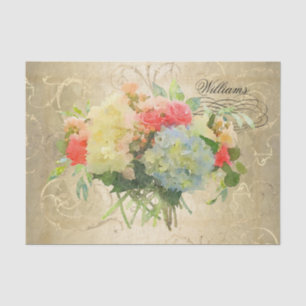 Floral Hydrangea Rose Gold Monogramm Name Seidenpapier