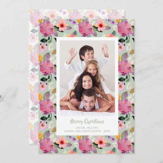 Floral Hydrangeas Weihnachts-Foto Feiertagskarte (Vorne/Hinten)