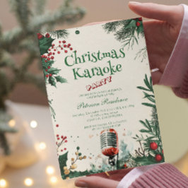Floral I Microphone Weihnachten Karaoke Party Einladung