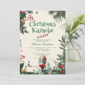 Floral I Microphone Weihnachten Karaoke Party Einladung (Stehend Vorderseite)