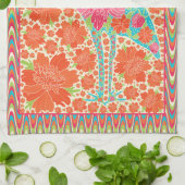 Floral Ibis Bird Retro Wavy Border Design Geschirrtuch (Gefaltet)