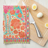 Floral Ibis Bird Retro Wavy Border Design Geschirrtuch (Viertel Falte)