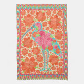 Floral Ibis Bird Retro Wavy Border Design Geschirrtuch (Vertikal)
