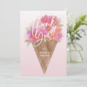 Floral Ice Creme Cone Flat Danke Karte (Stehend Vorderseite)