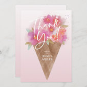 Floral Ice Creme Cone Flat Danke Karte (Vorne/Hinten)