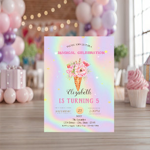 Floral Ice Creme Holographic Birthday Einladung
