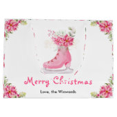 Floral Ice Skate Pink Merry Christmas Große Geschenktüte (Rückseite)