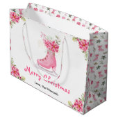 Floral Ice Skate Pink Merry Christmas Große Geschenktüte (Rückseite Schrägansicht)